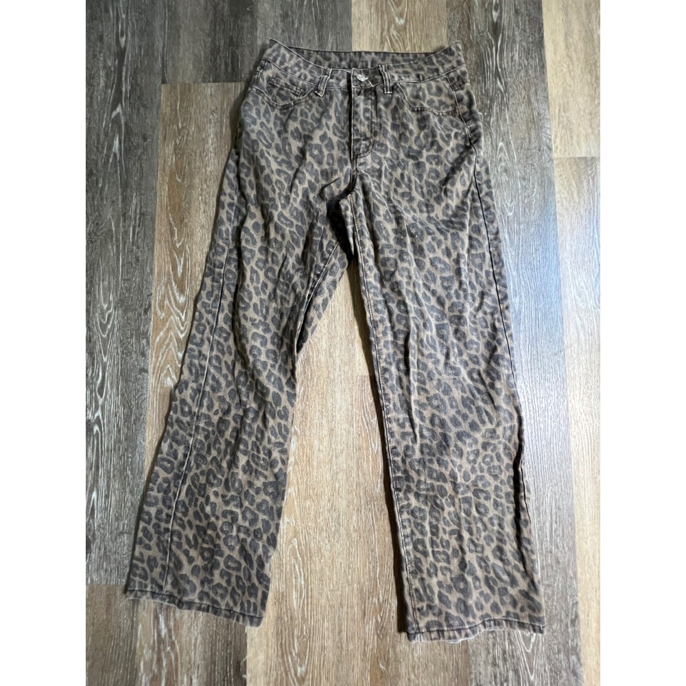 Private Label Women's Straight Leg Jeans - Brown Leopard Print